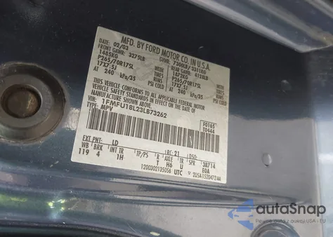 2003 Ford Expedition Eddie Bauer from USA, damaged, VIN 1FMFU18L23LB73262